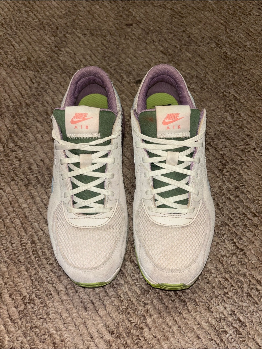Nike Women’s White Low-Top Sneakers with Green & Pink Accents